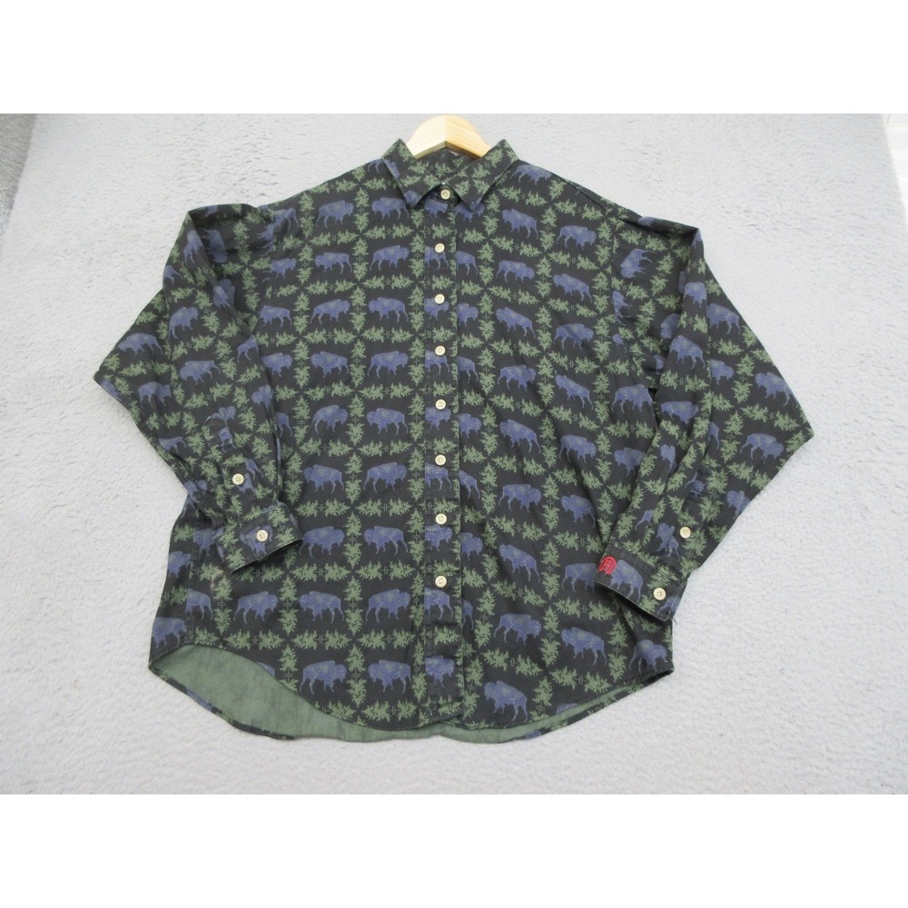Barnfly Button Down Shirt Mens L Black Buffalo Print Western Cowboy Rustic